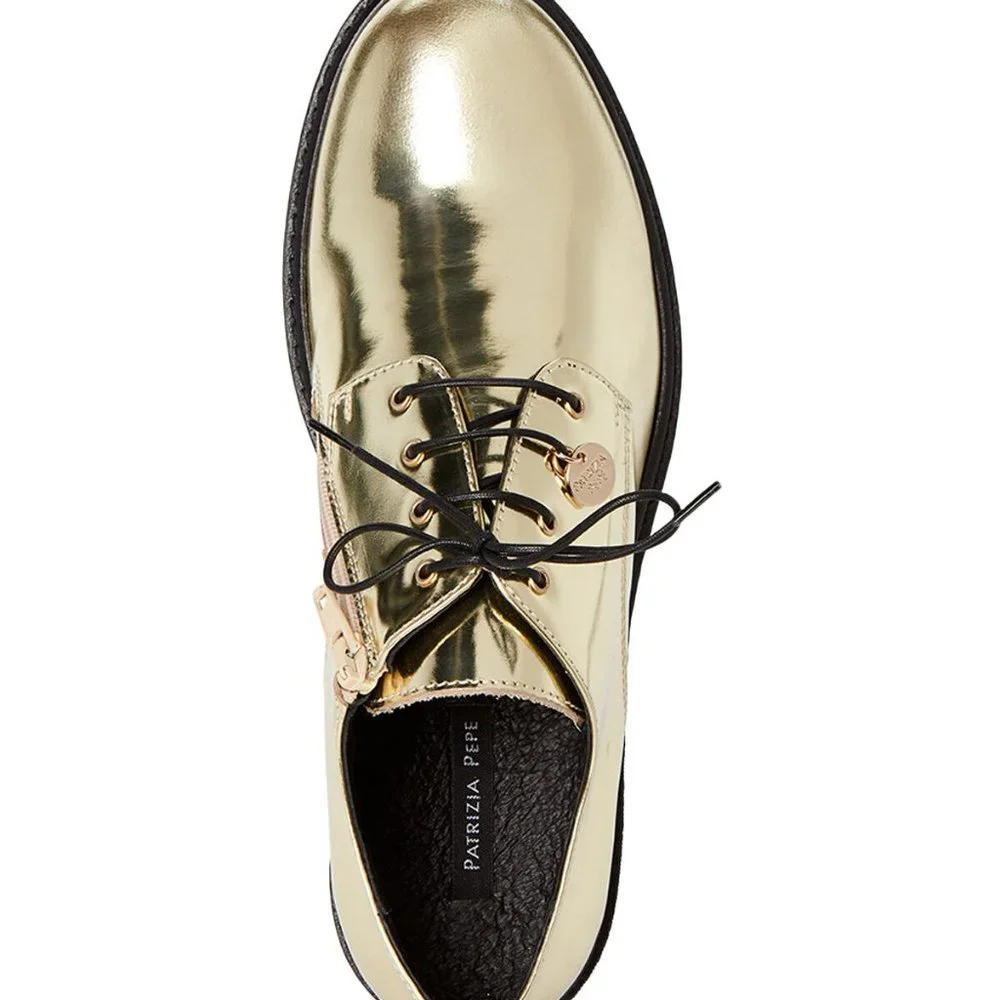 Patrizia Pepe Oxford Girls Gold Leather Derby Shoe